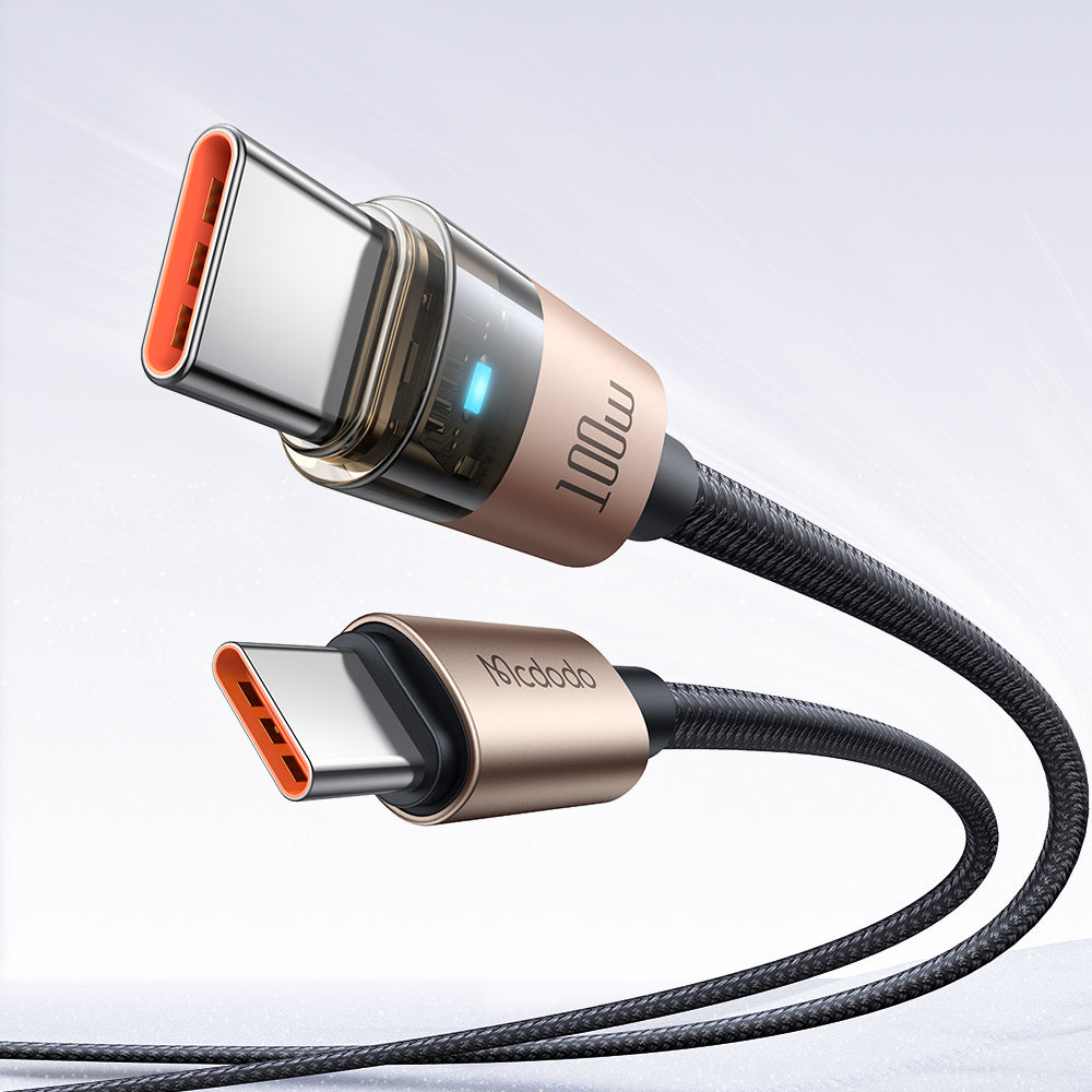 100W USB-C to USB-C Transparent Cable with Charging Light 1.2m