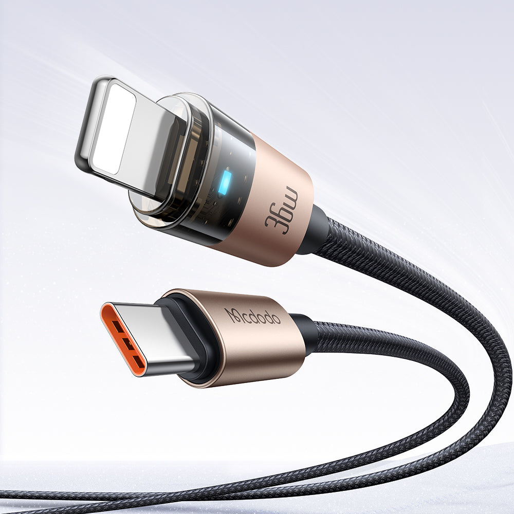 36W USB-C to Lightning Transparent Cable with Charging Light 1.2m