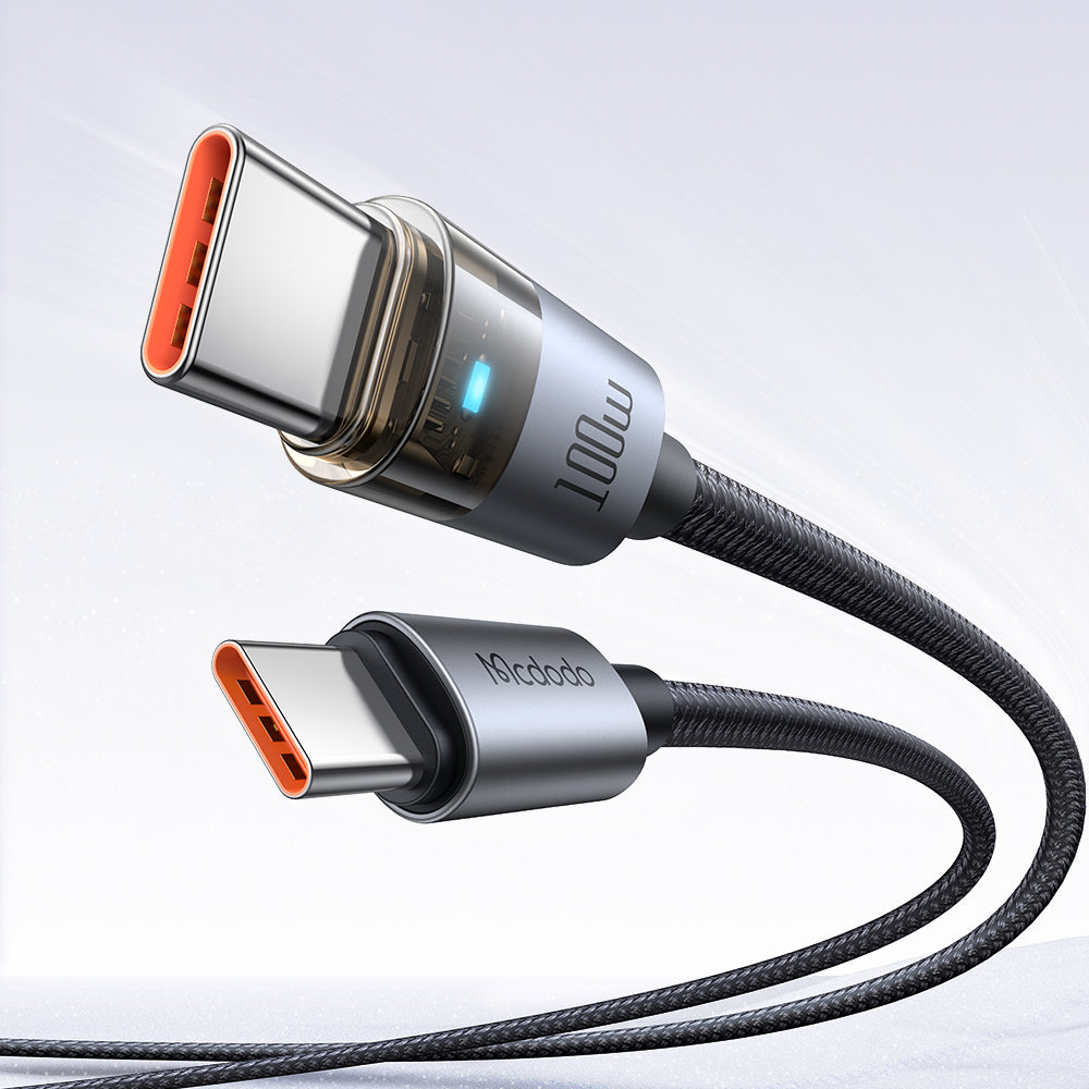100W USB-C to USB-C Transparent Cable with Charging Light 1.2m