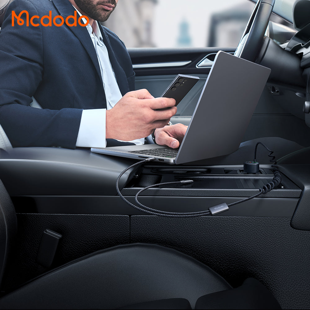 120W 1C+1A Car Charger with USB-C  and Lighting retractable cables