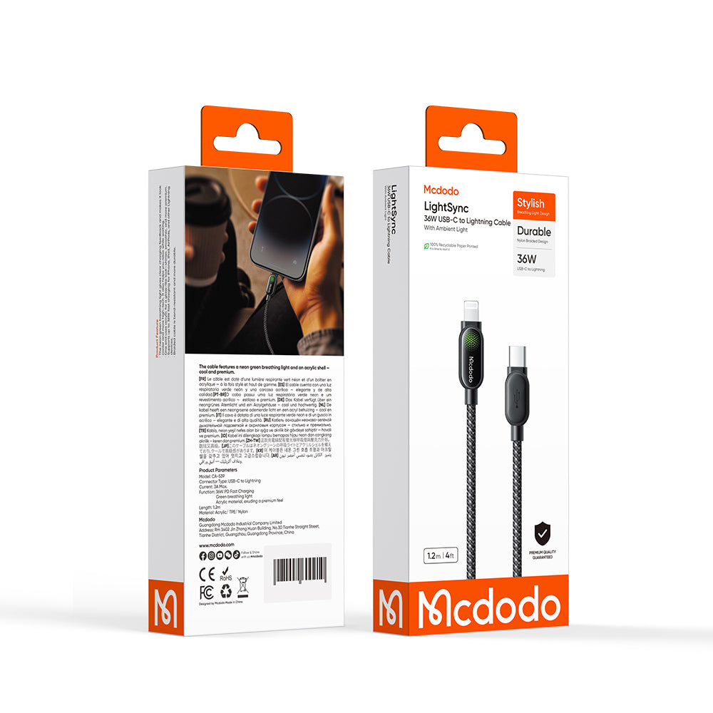 36W USB-C to Lightning Cable 1.2m with Ambient Light