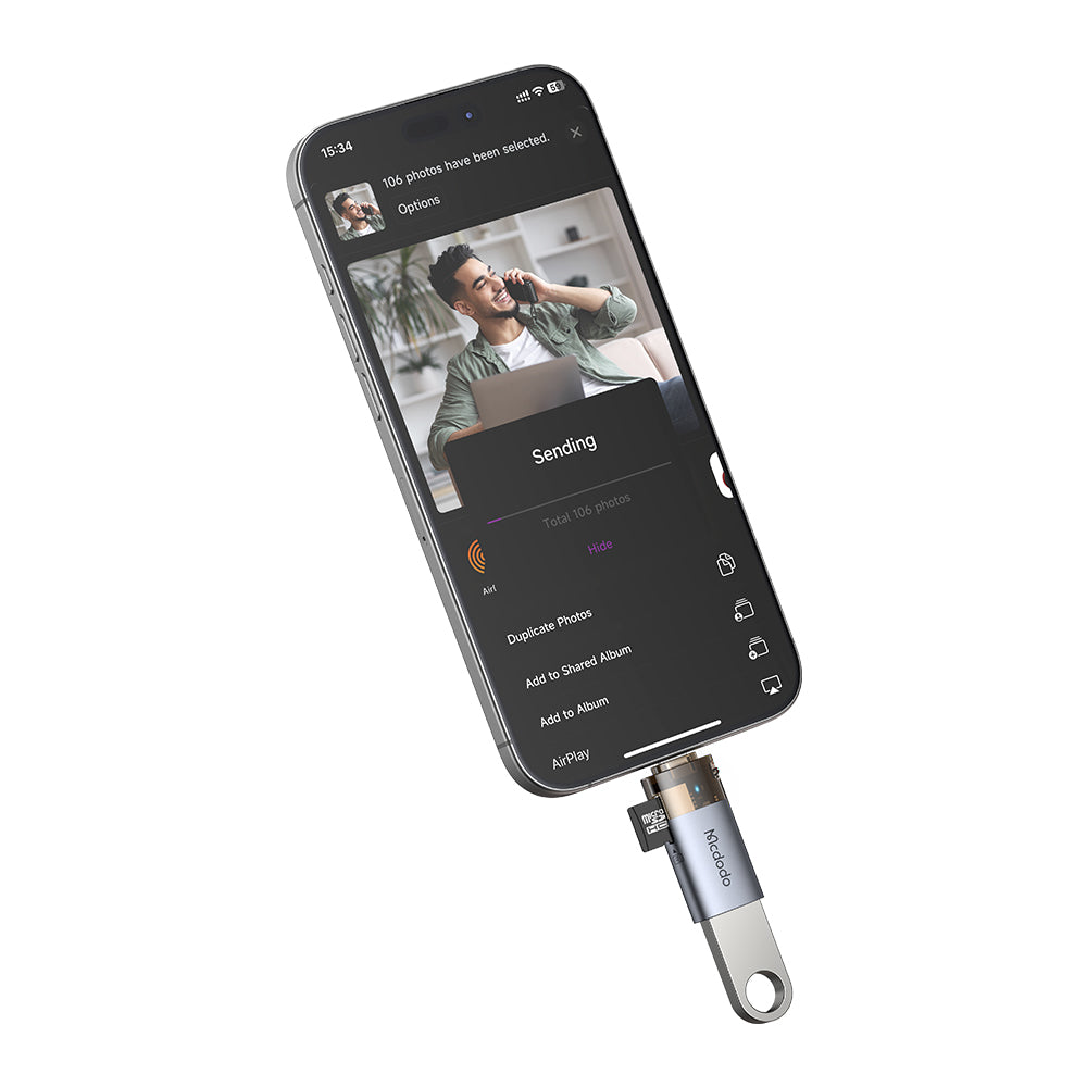 2-in-1 USB-A to Lightning Transfer Adapter Built-in TF Card Reader with Lanyard