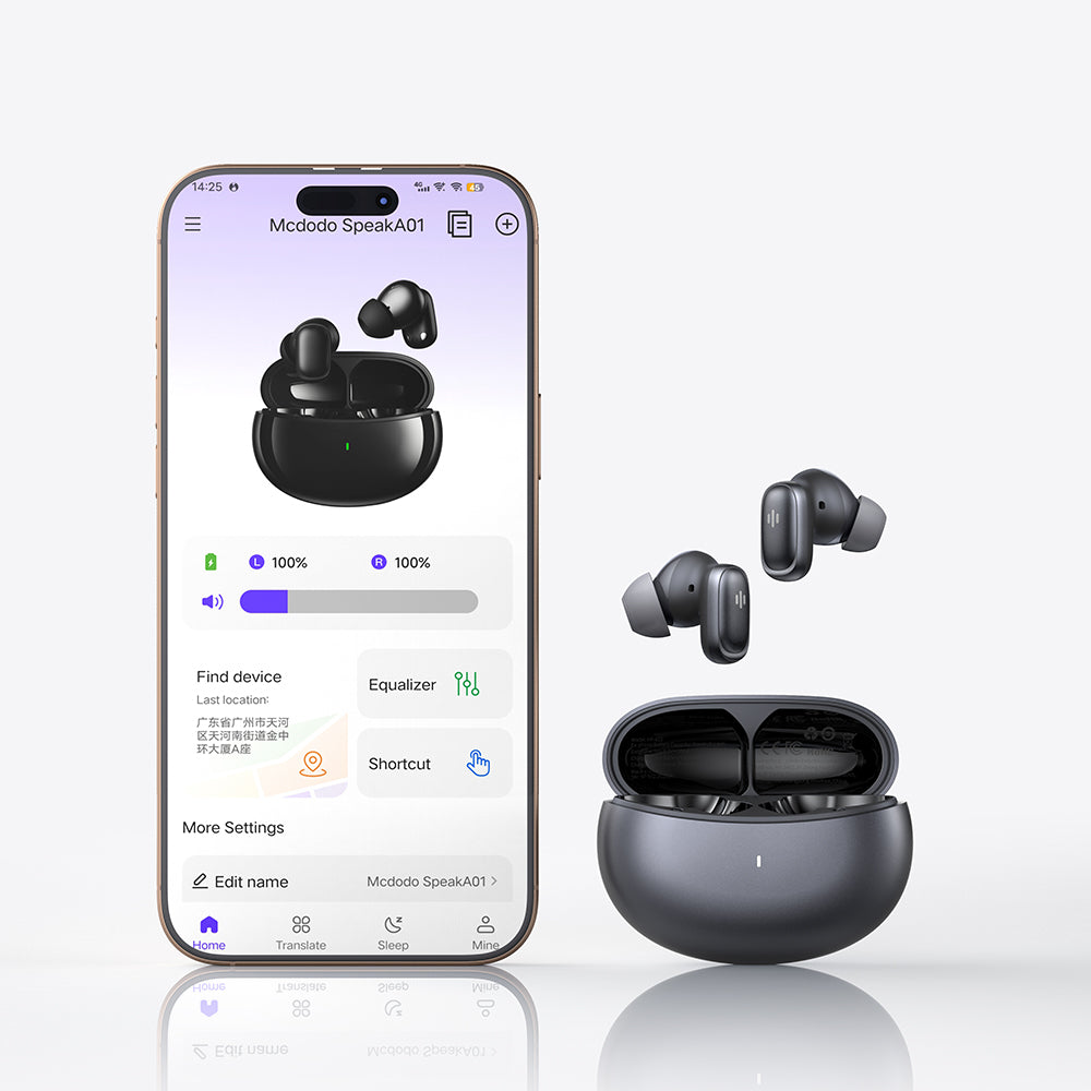 Speak A01 AI Translator Earbuds with Active & Environmental Noise Cancellation