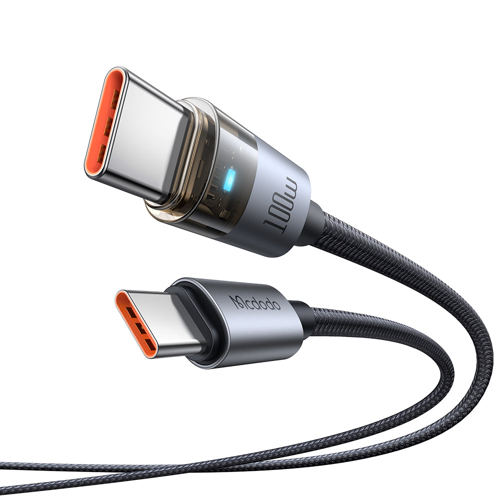 100W USB-C to USB-C Transparent Cable with Charging Light 1.2m