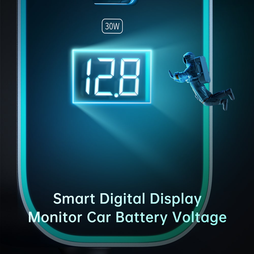 107W digital display car charger with extension cord (4 USB+1 C)