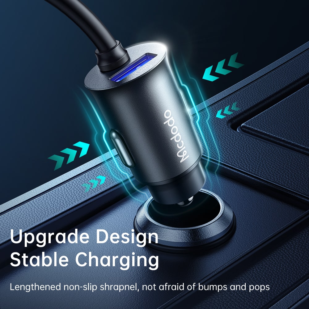 107W digital display car charger with extension cord (4 USB+1 C)