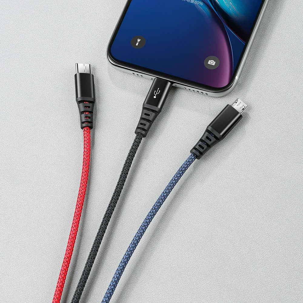 Armor Series 3 in 1 Lightning+Micro USB+Type-c Cable 1.2m