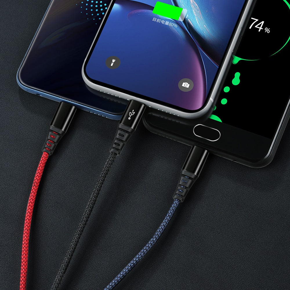 Armor Series 3 in 1 Lightning+Micro USB+Type-c Cable 1.2m