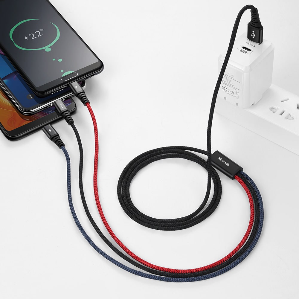 Armor Series 3 in 1 Lightning+Micro USB+Type-c Cable 1.2m