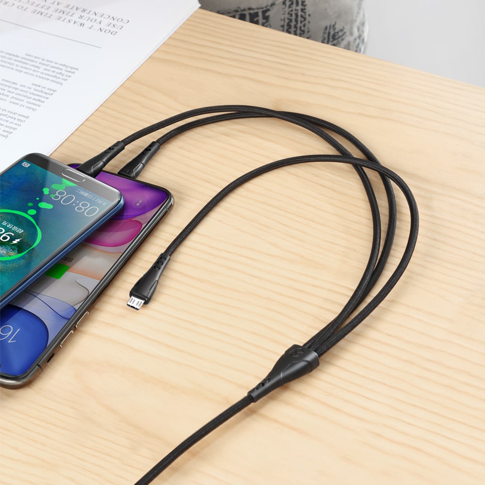 Mamba Series 3 in 1 Lightning+Micro USB+Type-c Cable 1.2m