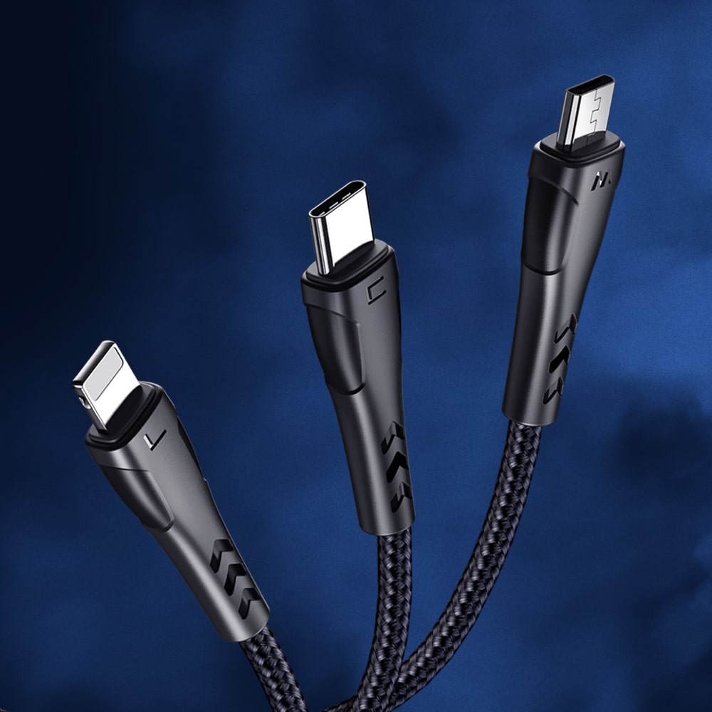 Mamba Series 3 in 1 Lightning+Micro USB+Type-c Cable 1.2m