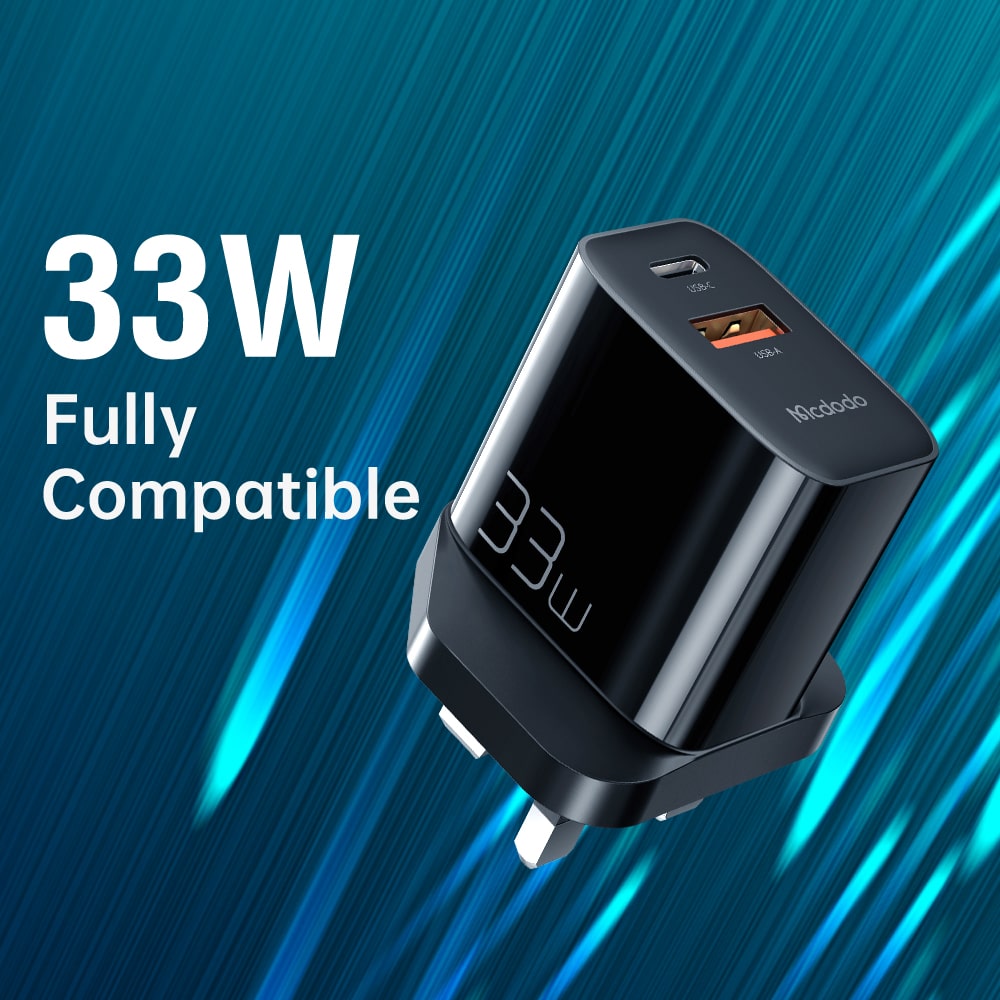 33W PD+QC Dual Port Charger (UK plug)