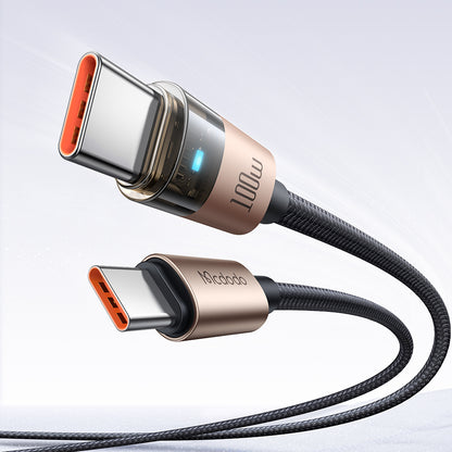 100W USB-C to USB-C  Transparent Cable with   Charging Light 1.2m