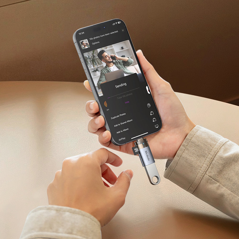 2-in-1 USB-A to USB-C Transfer Adapter  Built-in TF Card Reader with Lanyard