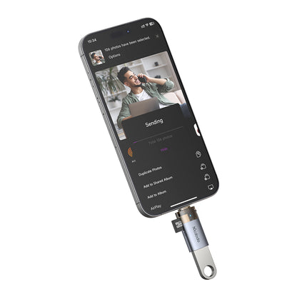 2-in-1 USB-A to Lightning Transfer  Adapter Built-in TF  Card Reader with Lanyard