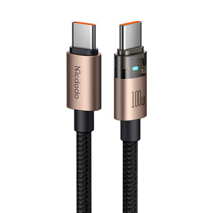 100W USB-C to USB-C  Transparent Cable with   Charging Light 1.2m