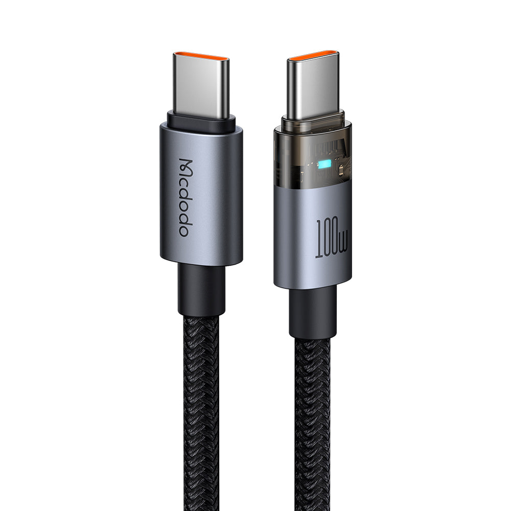 100W USB-C to USB-C  Transparent Cable with   Charging Light 1.2m