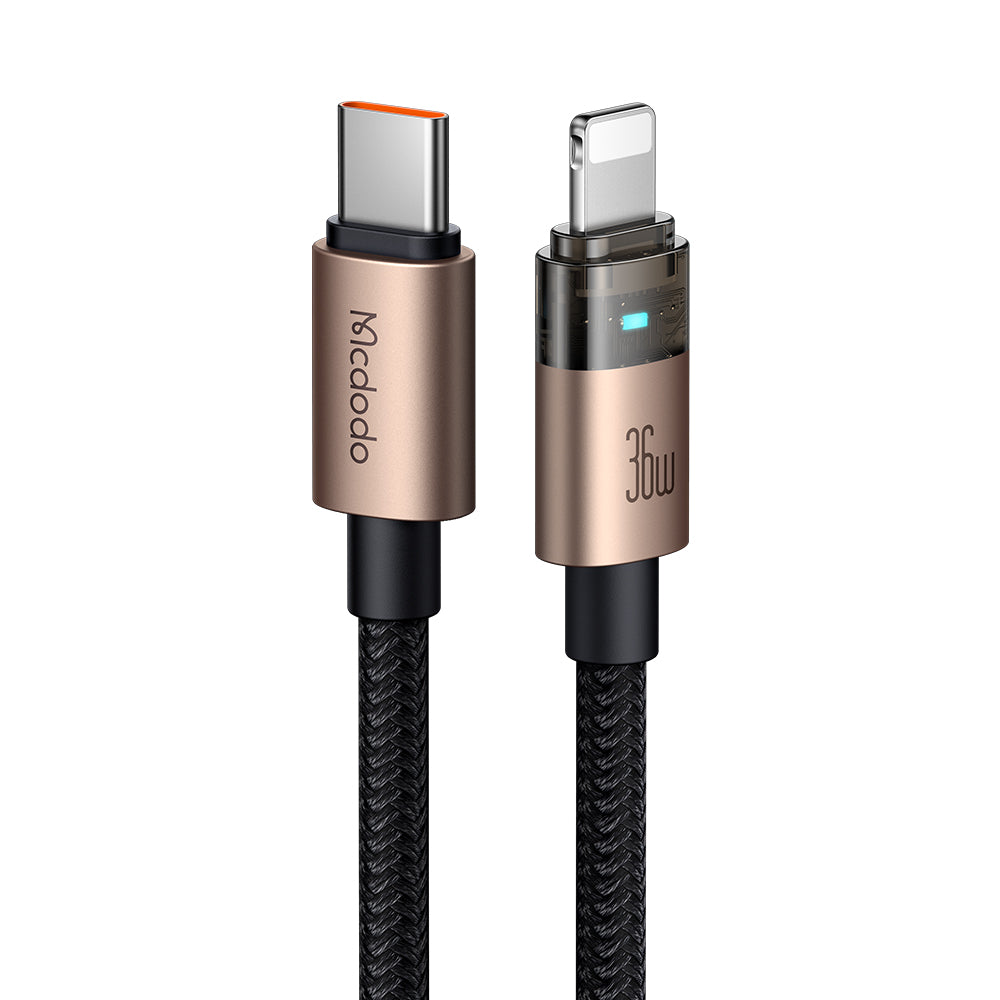36W USB-C to Lightning  Transparent Cable with  Charging Light 1.2m