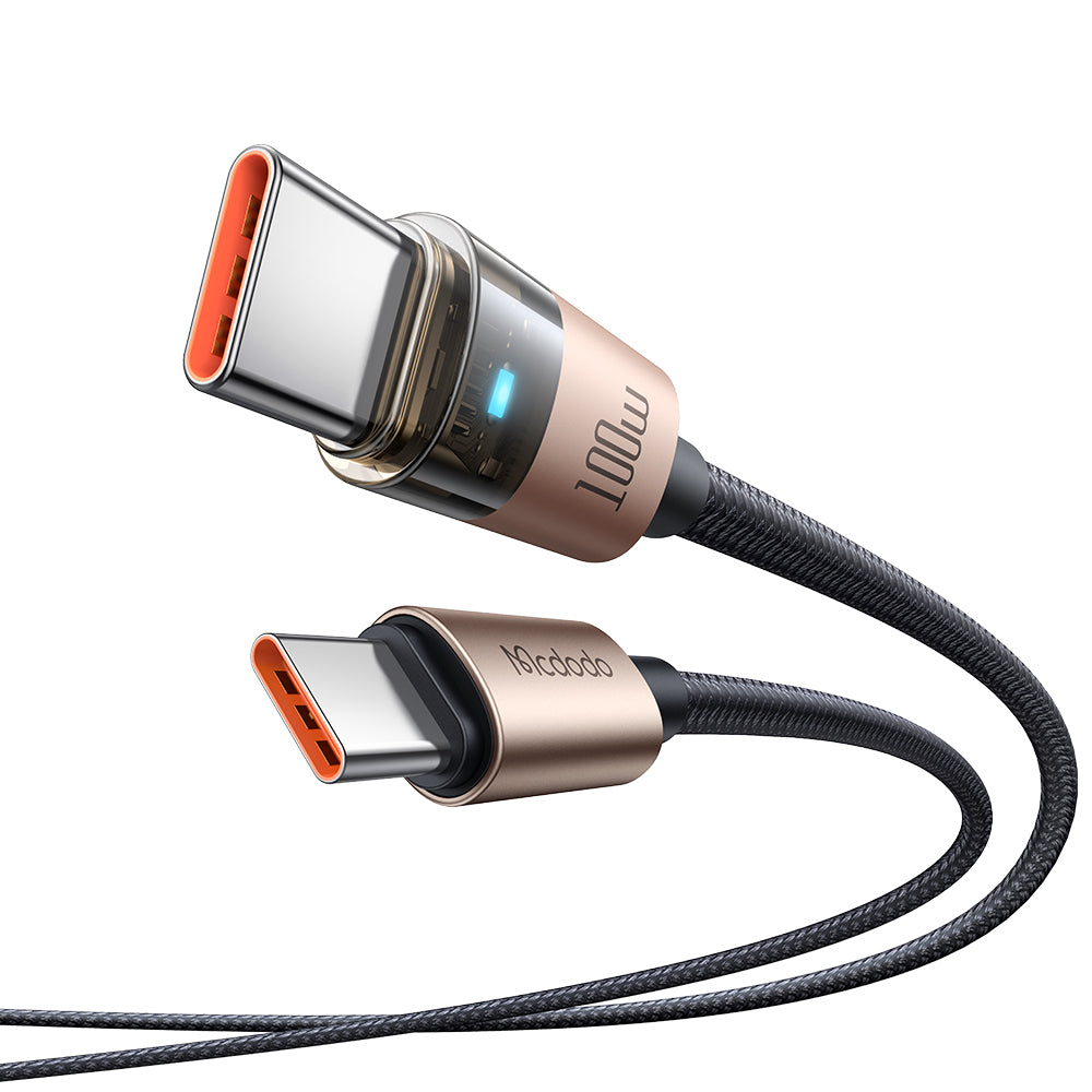 100W USB-C to USB-C  Transparent Cable with   Charging Light 1.2m