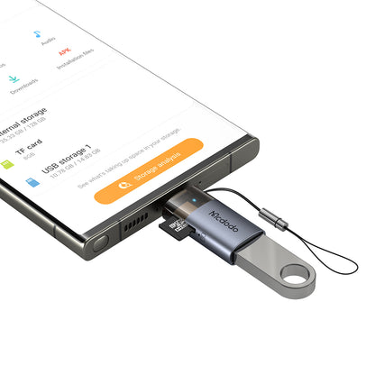2-in-1 USB-A to USB-C Transfer Adapter  Built-in TF Card Reader with Lanyard