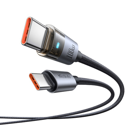 100W USB-C to USB-C  Transparent Cable with   Charging Light 1.2m