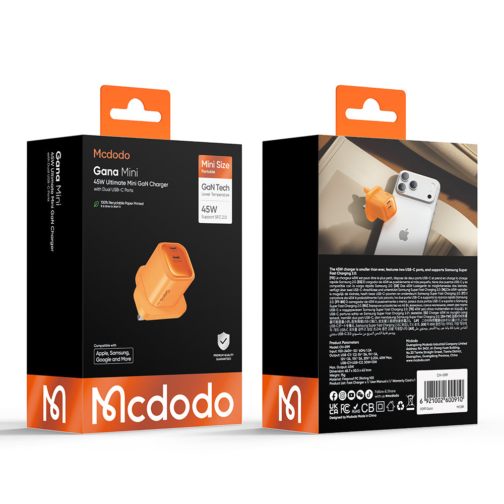 Gana Mini 45W Ultimate Mini GaN Charger with Dual USB-C Ports (UK)