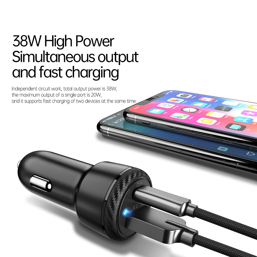 38W 1C+1A PD Fast Car Charger