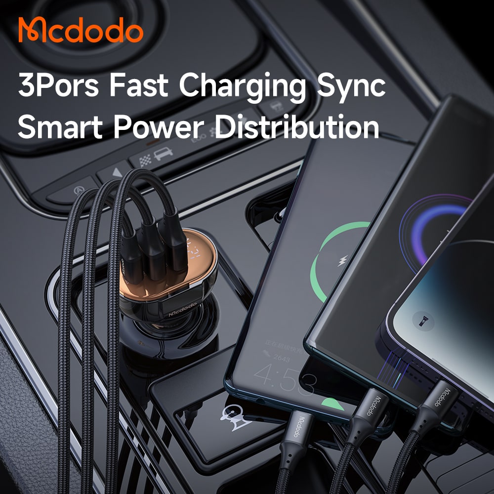 Mcdodo 100W 3-Port Digital Display PD Car Charger